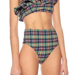 Ganni Plaid Bikini Bottoms High Waisted Size 2 Retro New